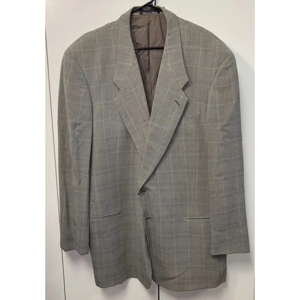 Giorgio Armani Suit Jacket 44L Wool Black Windowpane Luxury Designer Italy Lined
